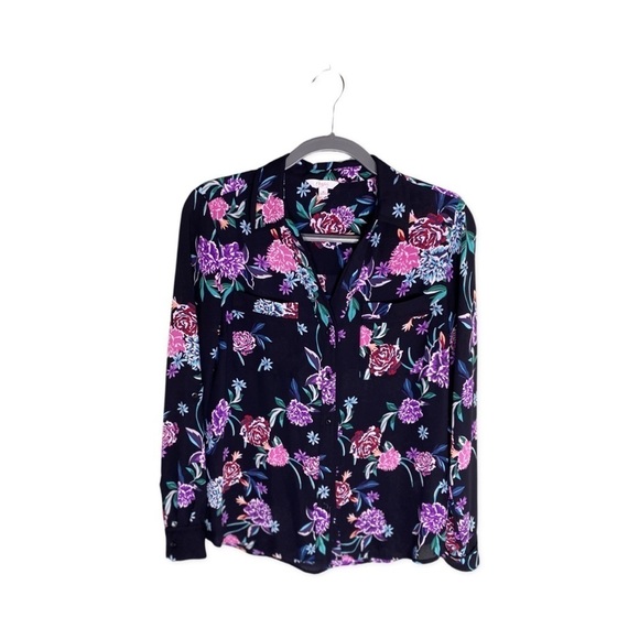 Candie's Floral Button Front Long Sleeve Blouse Size Medium - Picture 1 of 6